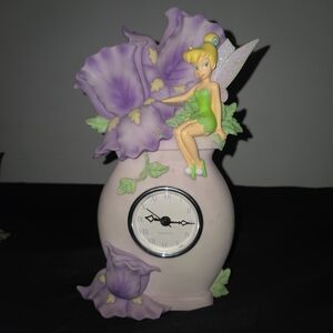 RARE Disney Store Tinker Bell Pink & Purple Clock in Floral Frame